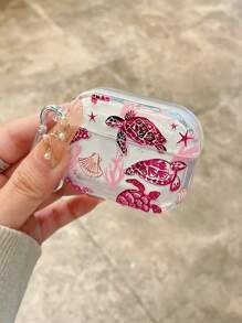Estuche para auriculares con elementos oceánicos, como caparazón de tortuga, conchas marinas y coral, estuche transparente con 1 hebilla, compatible con funda para , auriculares, Pro (2.ª generación), 3, Pro, 1/2 y 4