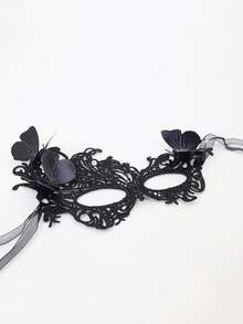 1 Peça Nova Máscara Preta Moldada em Formato de Fênix, Máscara de Festa Sexy 3D com Borboleta e Renda para Mulheres, Acessório Misterioso Adequado para Baile, Gala e Festa Temática, Material de Renda Grosso - Preto - Visão 6