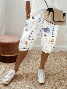 Non-Print Women's Casual Pocket Vacation Style Bermuda Shorts - White - View 1