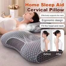 Cervical Memory Foam Pillow For Neck Pain Orthopedic Neck Pillow For Shoulder Pain Ergonomic Head Neck Support Pillow For Side/Back/Stomach Sleepers With Removable Cover (Grey) - Grey - View 2