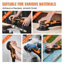 Random Orbital Sander 5 & 6-Inch, 350W Brushless Orbital Sander, 10,000 PRM 6 Variable Speed Electric Palm Sander With 20PCS Sandpapers, Dust Connector & Hose For Woodworking Detailing Sanding - 查看 6