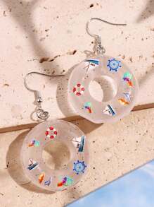 1 Pair Of Creative & Cute Mini Blue Swimming Ring Earrings For Women, Beach/Vacation Jewelry