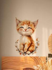 1 Set Cartoon Animal Wall Stickers, Rabbit, Floral, Cat Decals, For Children's Room, Living Room, Bedroom, Study
