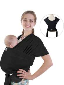 rooya baby 1pc Infant Black Versatile 100% Cotton All Season Sling Carrier, Front Facing Newborn Baby Carrier Wrap