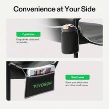 VIVOSUN Chaise Lounge, 2-In-1 Reclining Chair With Footrest/Armrests, Cup Holder, Storage Pocket, And Carry Bag, Support 300 Lb, For Camping, Beach, Poolside, And Patio, Black - 1 - View 7