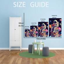 1pc Astronaut Sitting On Book Space Themed Canvas Print Poster, Modern Wall Art Decor, Painting Suitable For Home, Bedroom, Living Room, Kitchen, Bathroom, Office, Home Decor, Dorm Room, Bedroom Decor, Wall Decor, Classroom Decor