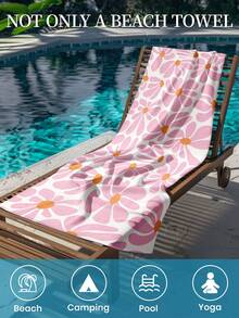 1pc Printed Beach Towel, Floral Pattern Swimwear Towel, Soft And Absorbent Fiber Towel, Suitable For Bathroom, Swimming, Fitness, Yoga, Lightweight And Portable, Wind And Sun Protection, Ideal For Summer Travel And Vacation, Bathroom Decor. Recommend Regular Size Or Larger Size (Small Towel Size 35*75cm, Suggest 150cm Or Above) - Pink - View 7