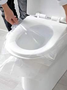 50 Stücke Einweg PVC Toilettendeckelüberzüge, einfache und transparente einzeln verpackte Toilettendeckelüberzüge für Sommerreisen und Badezimmerdekoration