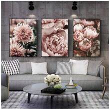 1pc Peony Flower Canvas Painting Nordic Poster Rose Gold Floral Scandinavian Style Print Wall Art Decoration Picture Living Room Decor Optional Frame