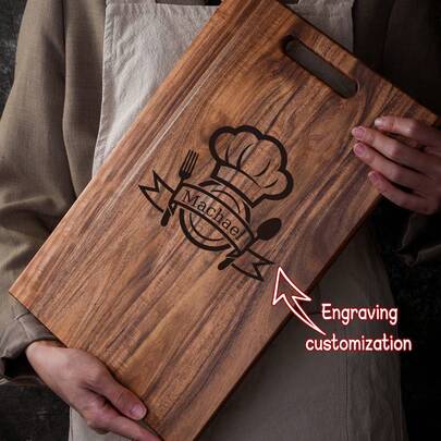 Custom Engraved Solid Wood Cutting Board - Personalized With Your Name, Ideal For Anniversaries, Housewarming, Birthdays, Perfect Gift For Friends & Family, Food-Safe, Chef Hat Design, Great For Valentine's, Father's Day, Thanksgiving, Best For Christmas