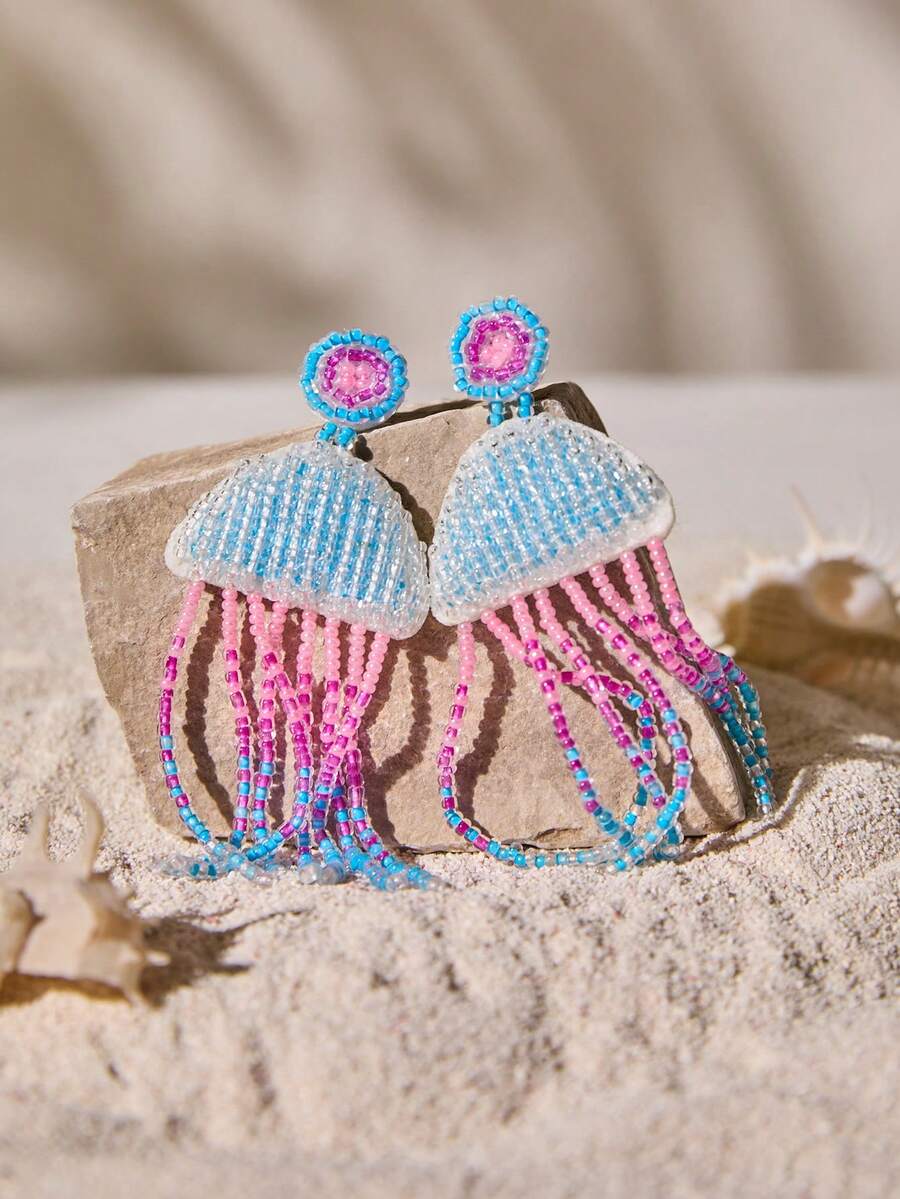 Tropiscape 1对女士时尚手工串珠海龟、海豚、水母吊坠耳环，节日度假氛围礼物，适合休闲放松、海滩、秋季、圣诞节、冬季等各种场合。 - 藍色 - 查看 1