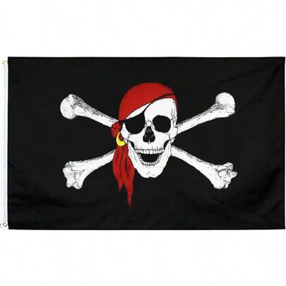 Bandera de pirata de 3 x 5 pies, bandanas rojas de pirata, material de poliéster, banderas decorativas de jardín con ojales