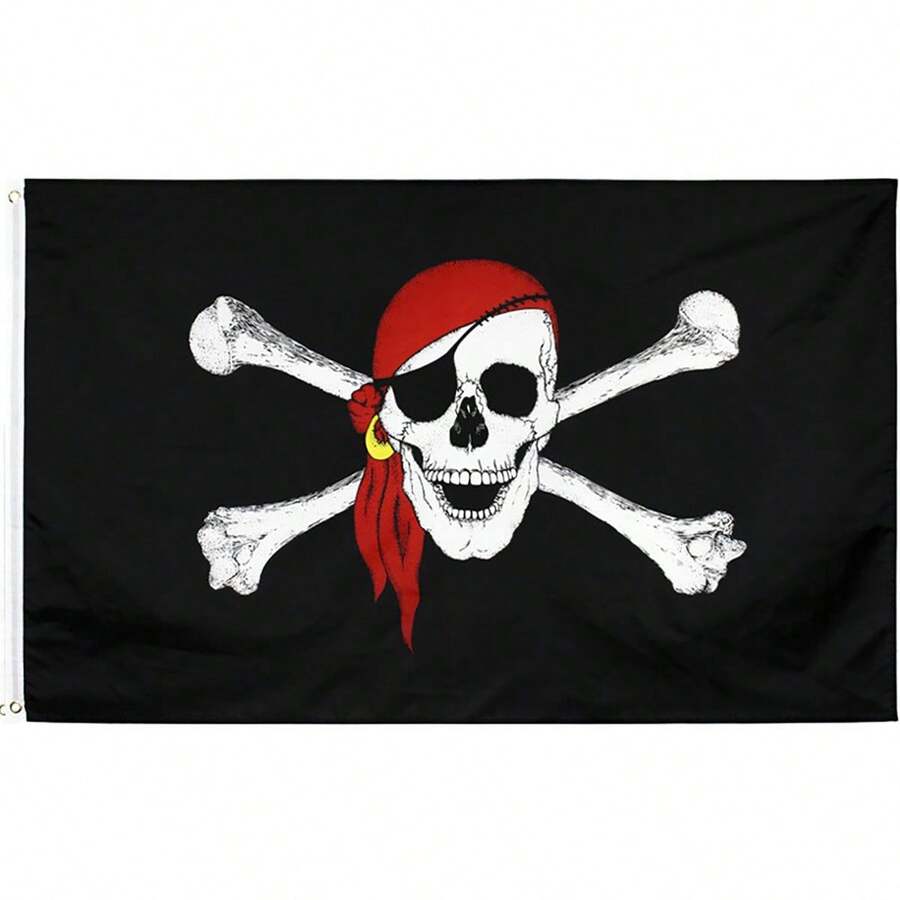 Cờ cướp biển 3x5 ft, Cờ cướp biển Bandana đỏ, Chất liệu Polyester, Cờ trang trí sân vườn có khoen - đỏ với vòng vàng - Xem 1