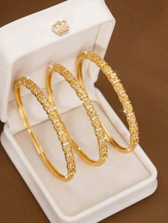 1/2/3 件时尚经典闪亮立方氧化锆竹纹手链，直径 60 毫米，可打开，适合女性日常佩戴，不含盒子