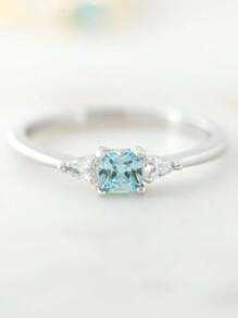 1pc S925 Sterling Silver Vintage Style Blue Zirconia Minimalist Ring, Elegant & Versatile Jewelry Gift For Women, Suitable For Daily Wear, Parties, Holidays