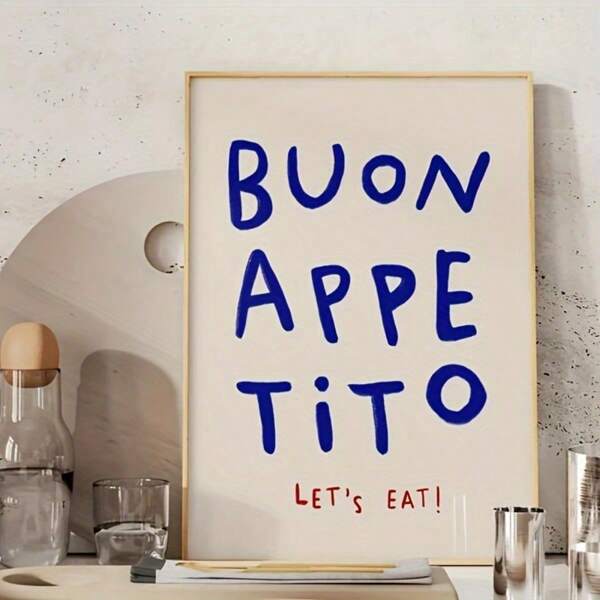 1pc Buon Appetito Let's Eat Canvas Wall Art - Frameless Modern Print Poster For Kitchen & Dining Room Decor - Canvas Painting For Bedroom, Living Room, Hallway, Home Wall Aesthetic Decoration