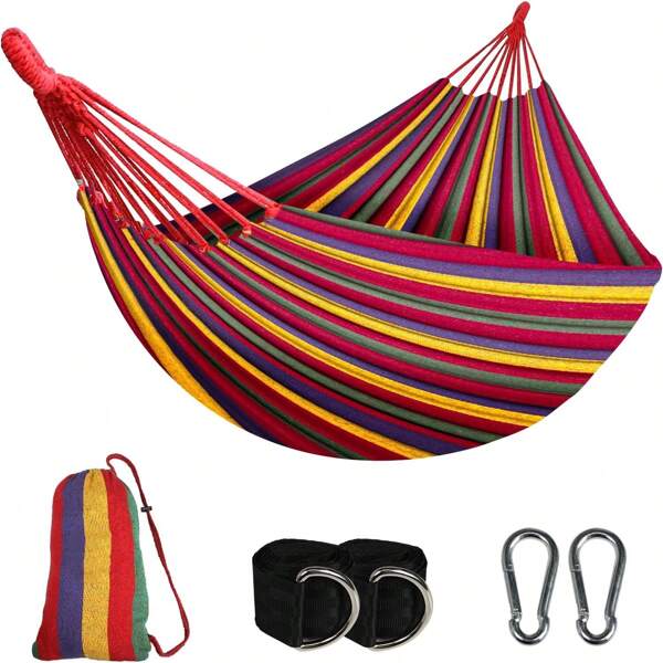 ‌Garden Cotton Upgraded Extra Large & Wide Hammock - Durable Comfortable Fabric With Tree Straps, 660lbs Heavy-Duty Support, Portable Travel Bag For Camping/Patio/Backyard (Indoor & Outdoor Use)