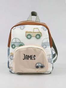 Embroidered Car Student Backpack For Boys Girls Kindergarten Elementary School Customizable Letter Preschool Backpack Patches Bags For School - Blue and White - View 8