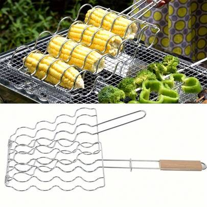 1pc Grilling Basket Corn BBQ Rack Foldable Roasting Rack Barbecue Gadget Portable Grilling Basket Multi-Functional For Sweet Potato, Eggplant, Corn Roast Rack BBQ Accessories For Garden Outdoor Bbq Party