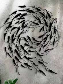 1 pièce Sculpture murale en métal décorative en forme de poisson - Décoration côtière contemporaine, thème animalier, sans électricité, ornement suspendu élégant