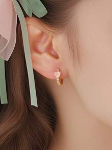 Artepollo 1 Pair 925 Sterling Silver Hypoallergenic Heart Shaped Hoop Earrings, Inlaid With Sparkling Cubic Zirconia, Delicate And Compact, Gift Box Packaging, Gift For Kids, Young Girls, Friends Birthday - Gold - View 3