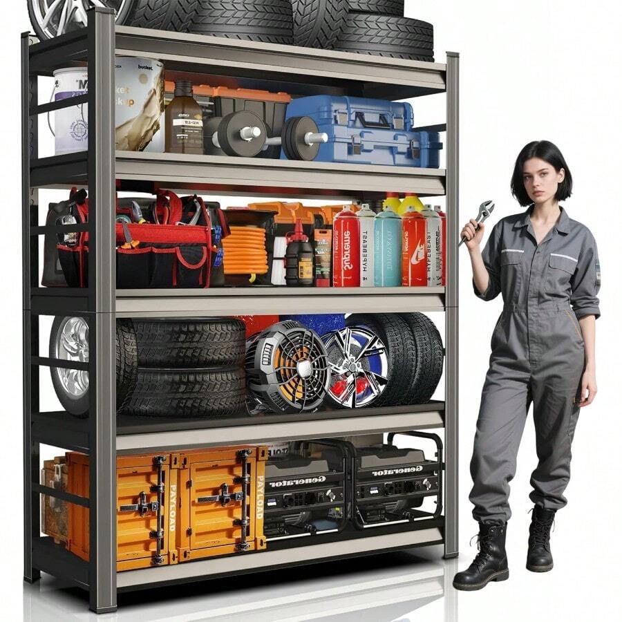 3000lbs Metal Garage Shelving Heavy Duty 5Tier Garage Storage Shelves Adjustable Shelf Easy To Assemble Storage Shelves For Basements And Garages 72 H*36 W*16 D - WithFences72"H*36"W*16"D - View 1