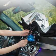 1pc Car Windshield Sunshade, UV Protection Sun Shade Visor, Heat Insulation, Easy Storage Foldable Large Umbrella, Fits All Vehicles Interior Accessories - Titanium Silver and Black - View 11