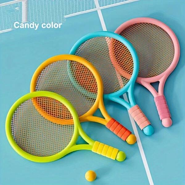 1 Pair Of Badminton Rackets Set - Lightweight Fiberglass Frame, Non-Slip Grip, Contains 2 Red/Yellow Shuttlecocks, 22" Youth Size - Perfect For Backyard Play, PE Class Training, Birthday Party Games, Family Outdoor Activities - Back To School Sports Set - Interactive Leisure Toy - Motor Skill Trainer - Colorful Racket Game Set