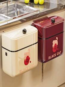 1 pieza Soporte de pared para basura, cubo de basura creativo de dibujos animados para cocina/oficina con tapa abatible, sin necesidad de taladrar