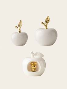 1 Peça Ornamento Cerâmico em Formato de Maçã, Branca, Decoração de Estilo Criativo e Luxuoso, Adequada para Celebração de Festas, Escritório, Quarto, Sala de Estar, Casa, Decoração de Feriado