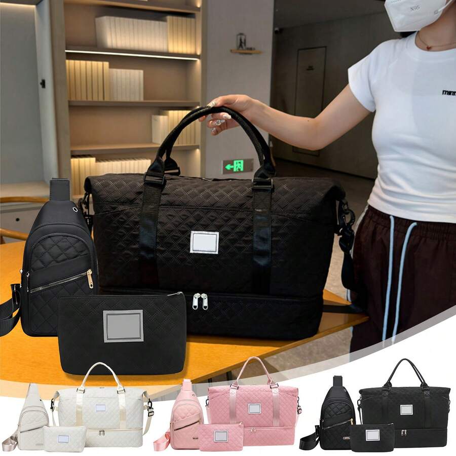 3pcs Multi Functional Travel Bag, Large Capacity Lightweight Travel Storage Bag, Luggage Bag With Handbag And Shoulder Crossbody Bag For Woman And Man, Perfect Gifts For Her Him - Black - View 1