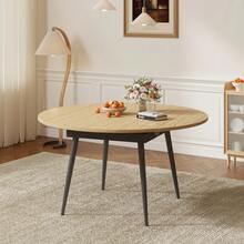 ChVans 55 Large Round Dining Table 4-8 Person, Extendable Dinner Kitchen Table Kitchen Dining Room, Office, Save Space - Khaki - View 8