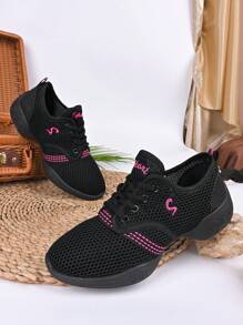 Zapatos deportivos casuales cómodos para mujer para la temporada de vacaciones de Acción de Gracias, zapatillas para correr al aire libre con Top de malla de tela, suela blanda con cordones, zapatillas de baile para mujer