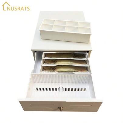 Cash Register Drawer, 3 Bill 8 Coin Tray, Removable Coin Compartment, White – Ideal For Small Businesses