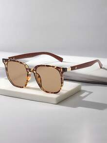 1pc Men's Retro Square Frame Fashion Eyeglasses With Thick Faux Wooden Temples, High-Grade Stylish & Versatile Accessory Suitable For Party, Daily, Travel & Holiday Wear - 彩色 - 查看 4
