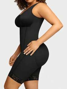 1pc Women's Colombian Shapewear Bodysuit - High Support Tummy Control, Butt Lift And Thigh Slimming, Zipper Closure, Mesh Details, Stretchy Nylon-Spandex Blend - Black - View 4