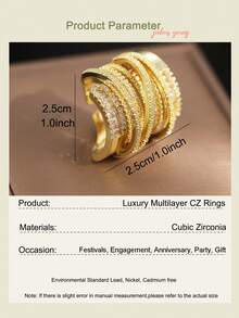 1枚梦幻多层锆石订婚戒指，镀金，适合女性日常佩戴，可打开，珠宝礼品 - 金黃色 - 查看 4