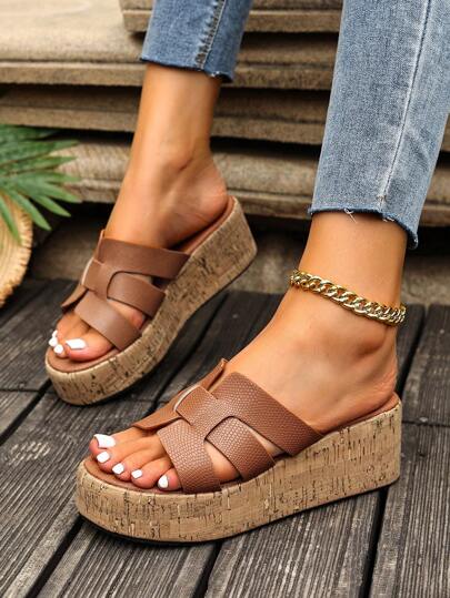 Bohemian Spring/Summer New Fashion Wedge Slippers For Women, Outdoor Wear Increased Height Sandals, Beach Slippers In Black, Brown, White, Casual Fashion Flat Sandals