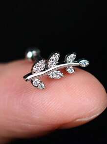 1PC Stainless Steel Cartilage Stud Earrings Crystal CZ Leaf Flower Star Moon Screw Back Earrings Tragus Helix Flat Rook Conch Standard Piercing Jewelry For Women