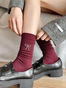 5 Pairs Grey Knitted Thigh High Socks, Women Ribbed Mid-Calf Socks