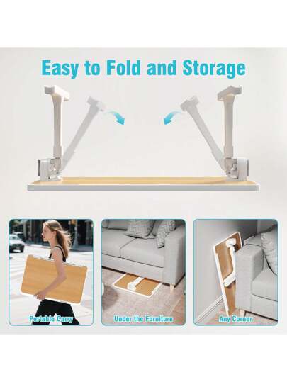 LILIIN Portable Foldable Laptop Tafel Height Adjustable Bedside 60 39.5 Cm Tablet Holder, Anti Slip Strip MDF Bed, Ofa Travel, Verlichting Gray/Warm White/Brushed Black/Walnut/White Maple view 6