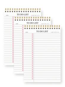 Trees 3pcs Pink Daily To-Do List Notepad Planner Spiral Notebook School Supplies,Back To School