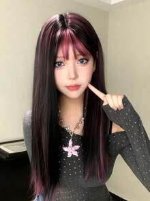 alicegarden 1 件合成耐热长直发假发，多色假发，26 英寸长，由纤维制成，适合日常使用，自然逼真的假发 - 彩色 - 查看 4