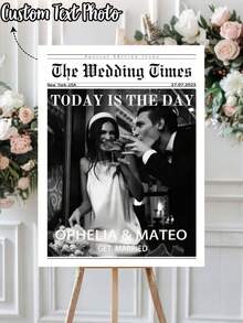 1pc- Customized Newspaper Template Wedding Poster, Wedding Party Welcome Sign Template, Wedding Welcome Poster With Photos, Customized Photo Text Wedding Outdoor Decoration, Wedding Welcome Sign, Memorial Wall Decoration Poster, Modern Minimalist Graduation Welcome, Shooting Props, Artistic Customized Canvas Printed Poster Personalized, Unique And Ideal Wedding Gift - Multicolor - View 1