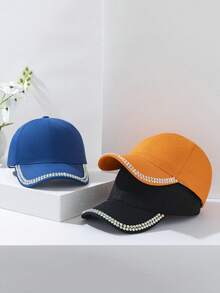 1pc New Style All-Season Solid Color Rhinestone Decorated Thin Breathable Fashion Women's Outdoor Sun Protection Baseball Cap - Multicolor - View 4