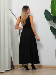 Women's Long Round Skirt Tailored Oxford Fashion Evangelical Casual Basic Winter High Waist Elegant - 黑色 - 查看 3