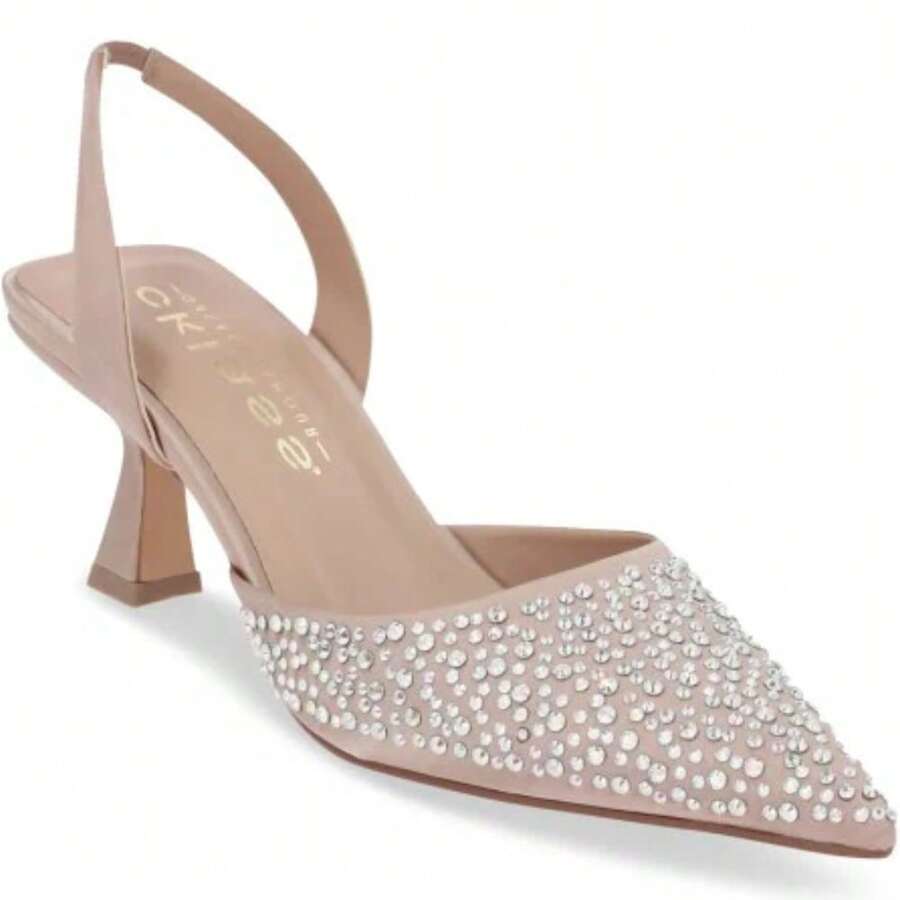 Zapato Zapatilla De Tacón Mujer Color Beige De 6 Cm Destalonada Con Brillos Y Plantilla Sintética Satín - Beis - Ver 1