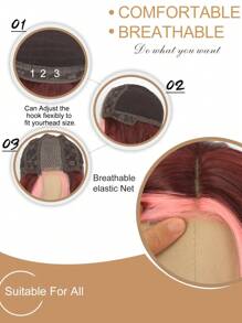 26 英寸粉色/伯格长波浪 4*1 U 型蕾丝长伯格波浪假发 长卷发合成蕾丝假发 中分 适合女士日常派对使用 - 挑染紅色 - 查看 8