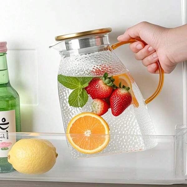 Koelkastkan/Koudwaterkan geschikt voor koelkast/Waterkan met gehamerde textuur/Hittebestendig/Hoogtemperatuurbestendig/Transparant/Elegant, Geschikt voor cappuccino/Latte/Espresso/Warme drank/Melk/Sap/Thee/Water, Café/Feest/Restaurant/Keuken