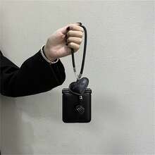 Luxury Minimalist Black Hard Phone Case, With Leather Heart Pendant And Detachable Lanyard, Compatible With Samsung Galaxy Z Flip 5/6/Z Flip 6/Z , Shock-Resistant Back Cover - Black - View 6